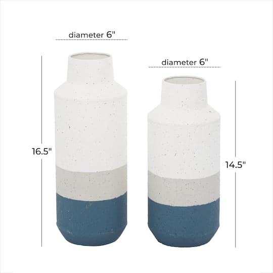 Set of 2 White Metal Coastal Style Vase 16", 14"